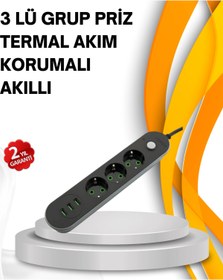 Resim Lisinya BFS Hızlı Şarj Özellikli 3 USB Girişli Üçlü Priz 