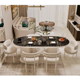 Resim Avvio Veyron Beyaz Teddy Sandalye 80x160 Yemek Masası Mutfak Masası 6 Sandalyeli Masa Sandalye Takım Siyah Mermer 