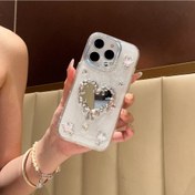 Resim Yeni Stil Çerçeve 3D Pembe Kelebek Kalp Aynası Reçine Kılıf Apple Telefon 16 15 14 13 12 11 Pro için Uygun 