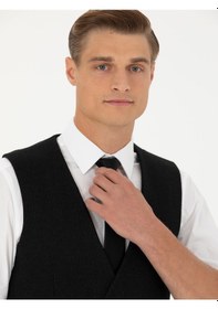 Resim Cacharel Siyah Slim Fit Yün Karışımlı Çizgili Klasik Yelek 