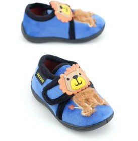 Resim Gezer Erkek Çocuk Aslan Figürlü Kışlık Yumuşacık Ev Pandufu Cırtlı Mavi 