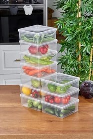 Resim Arel - 10'lu Set Saklama Kabı, 10 Adet 2500ml Kare Şeffaf Kendinden Kapaklı Saklama Kabı, BPA İçermez, Buzdolabı, Dondurucu ve Dolap Organizeri 