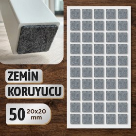 Resim Badem10 Zemin Koruyucu Keçe 20X20 mm Yapışkanlı (50'li Paket) Masa Sandalye Mobilya Koltuk Ayak Keçesi Kare 