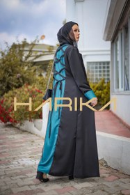 Resim Turkuaz Ve Siyah Ipek Krep Ferace (ELBİSE DAHİL DEĞİL) - L 