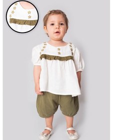 Resim Marvello 6 -9 Aylık Kız Bebek Roba Nakışlı Müslin Ikili Takım %100 Pamuk Yazlık Bluz Ve Şort Çok Renkli 