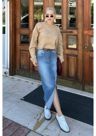Resim Madmext Bej Bisiklet Yaka Crop Kadın Kazak Mg2166 Bej 