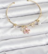 Resim BURCU MODA Pembe Kelebek Charmlı Gold Renk Kadın Bileklik 