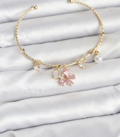 Resim BURCU MODA Pembe Kelebek Charmlı Gold Renk Kadın Bileklik 