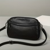 Resim Kadınlar için Hakiki Deri Çapraz Çanta - Düz Renk, Çift Fermuarlı Şık ve Trend Mini Omuz Çantası, Çıkarılabilir Askı, Polyester Astar 