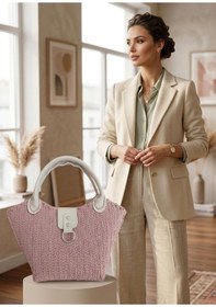 Resim İlke Çanta Dünyası Kelebek Cotton Makrome El Yapımı Kadın Çanta Şık Tasarım, Dayanıklı Örgü, Günlük Kullanım Pembe - Pudra 