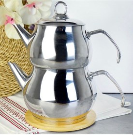 Resim Konak Züccaciye Küre Büyük Metal Kuplu 2li Çelik Çaydanlık 430 