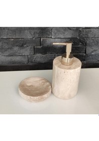Resim Traverten Doğal Taş 2'li Banyo Seti Beyaz 
