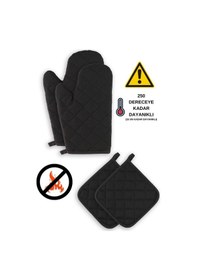 Resim Yanmaz Ve Isıya Dayanıklı Fırın Eldiveni Ve Tutacak 2 Eldiven, 2 Tutacak Siyah 