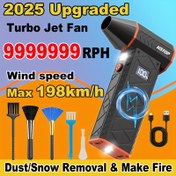 Resim Çok Yönlü 4 Hızlı Kablosuz Turbo Fan Hava Tozlayıcı - USB Şarj Edilebilir, Güçlü 100W Elektrikli Sıkıştırılmış Jet Üfleyici Dijital Ekranlı, Klavyeler, Arabalar, Ev & Dış Mekan Kullanımı için Çoklu Nozullar Dahil, Turbo Jet Üfleyici 