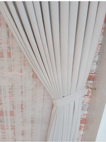 Resim Kemik Renk Fon Kadife Perde Çift Kanat 1/3 Sık Pileli Dikim V-42 Kemik 