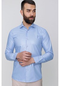 Resim Slim Fit Pamuk Saten Uzun Kol Klasik Mavi Gömlek Gk 157 Mavi 