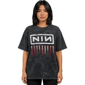 Resim Sevbano Nin Rock Metal Müzik Grubu Baskılı Unisex Oversize Vintage Yıkamalı Tişört 