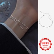 Resim Şık S925 Gümüş 3 Katmanlı Yılan Kemiği Bileklik Kadınlar İçin - Hipoalerjenik, Günlük Kullanım İçin Mükemmel, Tatiller, Sevgililer Günü, Doğum Günleri ve Anneler Günü Hediyeleri İçin, Minimalist Tasarım, Dayanıklı ve Şık Aksesuar 