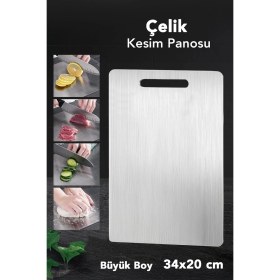 Resim Meleni Home 1 Adet Paslanmaz Çelik Kesme Tahtası - Antibakteriyel Yüzey Hijyenik Doğrama Kesim Panosu 34X20 cm 