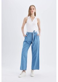 Resim DeFacto Wide Leg Yüksek Bel Kuşaklı Geniş Paça Uzun Jean Pantolon D2433AX24SMNM85 