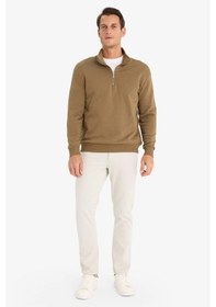 Resim DeFacto Comfort Regular Fit Rahat Kalıp Fermuarlı Dik Yaka Basic Düz Sweatshirt X7405AZ24AUKH79 