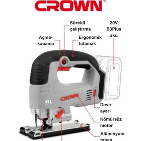 Resim Crown Akülü Dekupaj Testere Makinesi 20V - SOLO CT25003HX Bakır Sargılı Kömürsüz - Motorlu - Şarjlı Profesyonel 