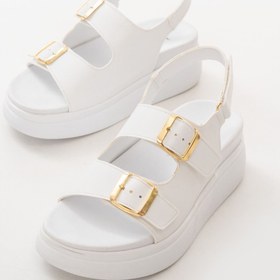 Resim İnfon Ayakkabı Marketi 24422-1185 Beyaz Dolgu Topuk Kadın Sandalet 