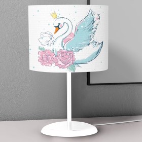 Resim instababyrooms Mavi Kuğu ve Pembe Gül Desenli Çocuk Odası Dijital Baskılı Çocuk Odası Masaüstü Abajur Avize 