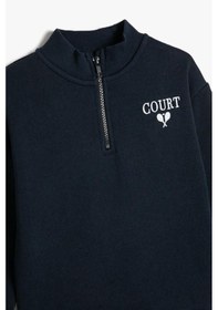 Resim Hipatu Koton Erkek Çocuk Sweatshirt Dik Yaka Yarım Fermuarlı Uzun Kollu Lacivert 