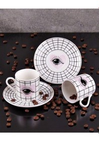 Resim Porselen Kahve Fincan Takımı 6 Lı 12 Parça 