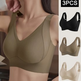 Resim 3 Parça Kadın Push-Up Sütyen - Sarkanlığı Önleyici, Ayarlanabilir Askılar, Rahat ve Nefes Alabilen, Çıkarılabilir Pedli, Yüksek Destekli Dikişsiz Tasarım 