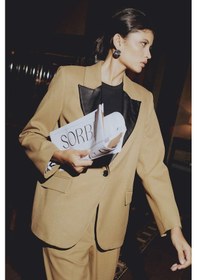 Resim Defacto Sorbe x DeFacto Oversize Geniş Kalıp Ceket Yaka Suni Deri Detaylı Düğmeli Blazer Ceket D9887AX24AU Haki 