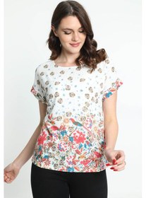 Resim Ella Camelia Kadın Kısa Kol Desenli Bluz 5010038 Ekru 
