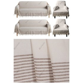 Resim Buldan Işi Kolları Örten Tekli Ve Üçlü Pamuk Dokuma Çekyat Koltuk Örtüsü Takımı 3-3-1-1 Krem-kahve 