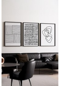 Resim Huhuli Ahşap Siyah Çerçeveli 3 Lü Modern Tablo Huhu239 