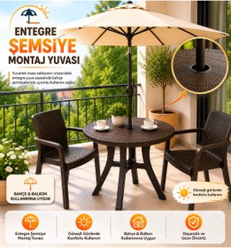 Resim YOGNETIC Rattan Desenli, Dayanıklı Yuvarlak Bahçe & Balkon Masası - 80 CM 