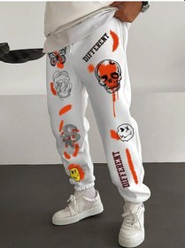 Resim Skull Letter Graphic Drawstring Waist Eşofman Altı Beyaz 