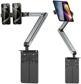 Resim Coverzone Profesyonel iPad ile Uyumlu Tablet 12.9 inçe kadar Uyumlu Telefon Tutucu Yüksekliği Ayarlanabilir Kol Ve Kendinden Açısı Ayarlanabilir 3 Eklemli 360 Derece Siyah Renk P96T (P96T) 