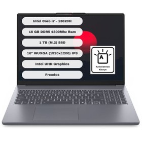 Resim Lenovo Ideapad Slim 3 16IRH10 i7 13620H 16" 16 GB RAM 1 TB SSD FreeDOS FHD Laptop 83K2001VTR 