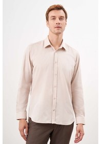 Resim Erkek Bej Pamuk Düz Desen Sert Yaka Regular Fit Gömlek 24mc004125653 Bej Bej 