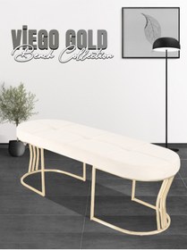 Resim Gazzini furniture Viego Gold Exclusive Bench Lüks Metal Gold Ayak, Chester Model Yatak Ucu Beyaz Puf 