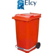 Resim Elcy 240 Lt Kırmızı Metal Pedallı Çöp Konteyneri (Isıya Dayanıklı) 