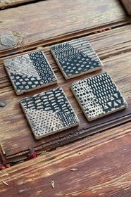 Resim Oscar Stone Decor Baskılı Doğaltaş Bardak Altlığı 4'Lü Set Desen Tile 4Dsn-159 