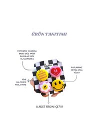 Resim 8 Li Set-12 Rock Müzik Temalı Rozet Seti Siyah Kırmızı Sarı Retro Punk Broş Pin Çok Renkli 