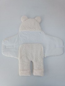 Resim Bebek Dış Kundak Battaniyesi Welsoft Ekstra Uzun Kışlık Peluş Ayakları Açılabilen Uyku Tulumu 0-12ay Ekru 