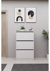Resim Mirobi Kembe 3 Bölmeli Açılır Modern Dekoratif Ayakkabılık Beyaz Beyaz 