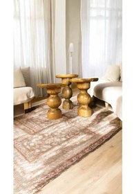 Resim Simillo Ahşap Yan Sehpa 3 Lü Koyu Ceviz Renkli Masif Doğal Zigon Ve Fiskos Kahverengi 