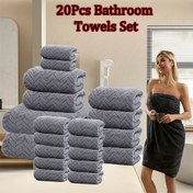 Resim 20 adet Banyo Havlu Seti, 12 Yıkama Bezi + 6 Banyo Havlu + 2 Banyo Havlu dahil, Mikrofiber Malzeme, Çok Renk Seçeneği, Yumuşak ve Rahat, Asılı Halat Tasarımı, Banyo Duşu, Otel, Yıkama Bezi için Uygun 