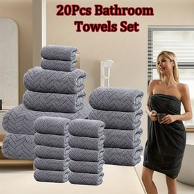 Resim 20 adet Banyo Havlu Seti, 12 Yıkama Bezi + 6 Banyo Havlu + 2 Banyo Havlu dahil, Mikrofiber Malzeme, Çok Renk Seçeneği, Yumuşak ve Rahat, Asılı Halat Tasarımı, Banyo Duşu, Otel, Yıkama Bezi için Uygun 