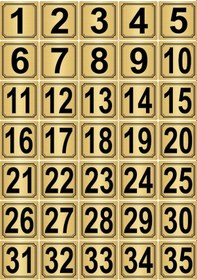 Resim Metal Kapı,masa,dolap Numarası 7cmX7cm 35 Adet (1..35) Altın Renk Metal 
